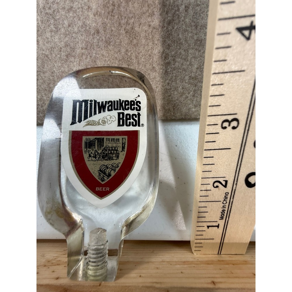 Vintage Milwaukees Best Beer Tap Handle Clear Lucite Acrylic Red Shield Logo
